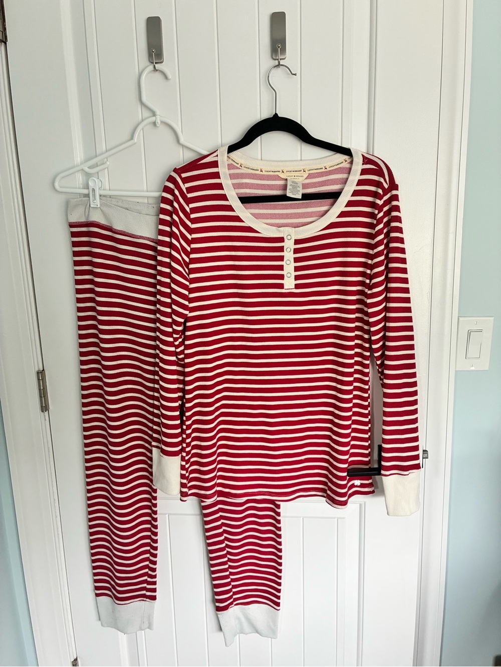 Lucky Brand Red & White Striped Lounge Top
